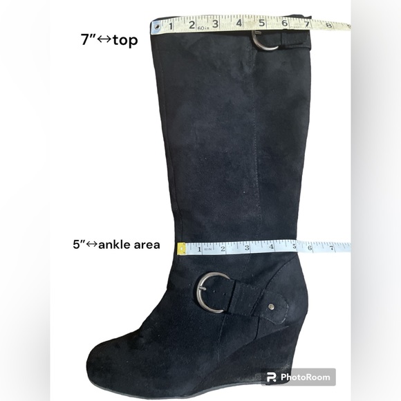 Apostrophe Wedge Heeled Black Boots
Belt & Buckle Design - Picture 8 of 9